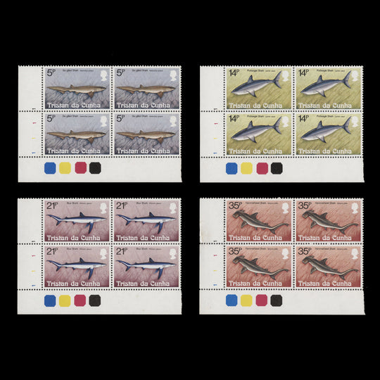 Tristan da Cunha 1982 (MNH) Sharks plate blocks