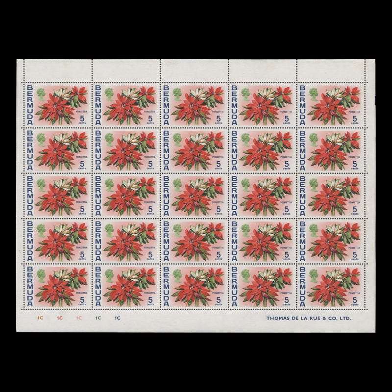 Bermuda 1974 (MNH) 5c Poinsettia pane of 25 stamps