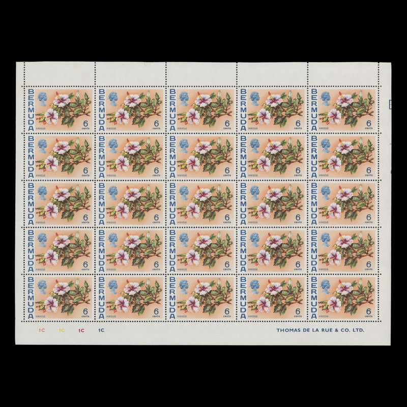 Bermuda 1974 (MNH) 6c Hibiscus pane of 25 stamps