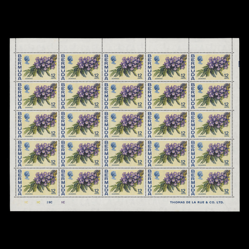 Bermuda 1974 (MNH) 12c Jacaranda pane of 25 stamps
