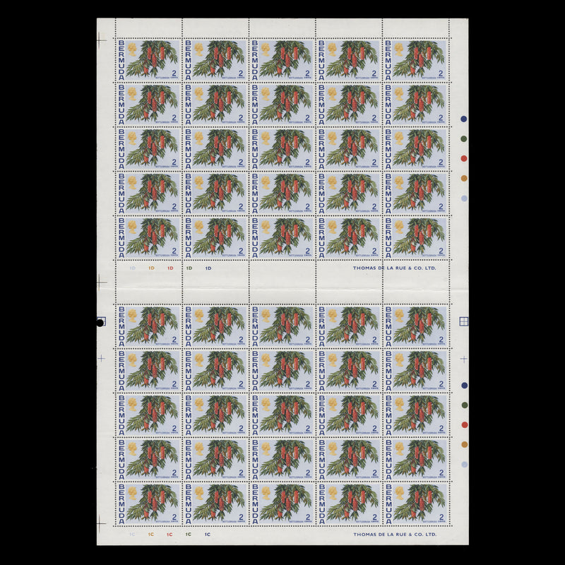 Bermuda 1975 (MNH) 2c Bottlebrush double pane of 50 stamps