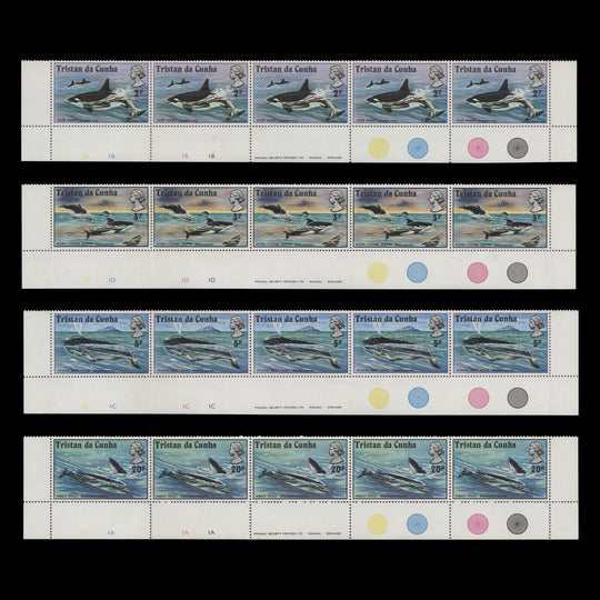 Tristan da Cunha 1975 (MNH) Whales imprint/traffic light/plate strips