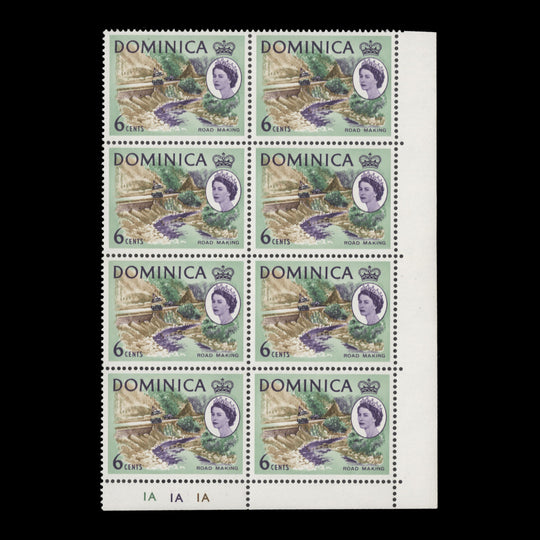 Dominica 1963 (MNH) 6c Road Making plate 1A–1A–1A block