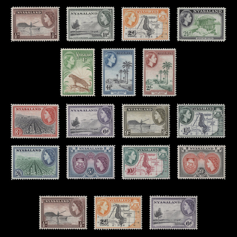 Nyasaland 1953 (MNH) Definitives, perf 12 x 12 and 12 x 12½
