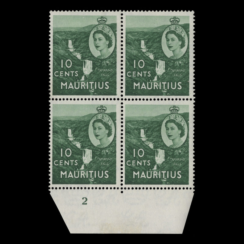 Mauritius 1955 (MMH) 10c Tamarind Falls plate 2 block