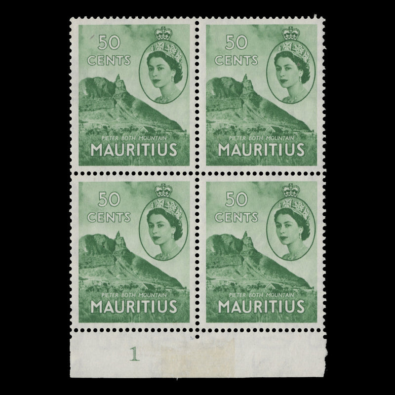 Mauritius 1953 (MMH) 50c Pieter Both Mountain plate 1 block