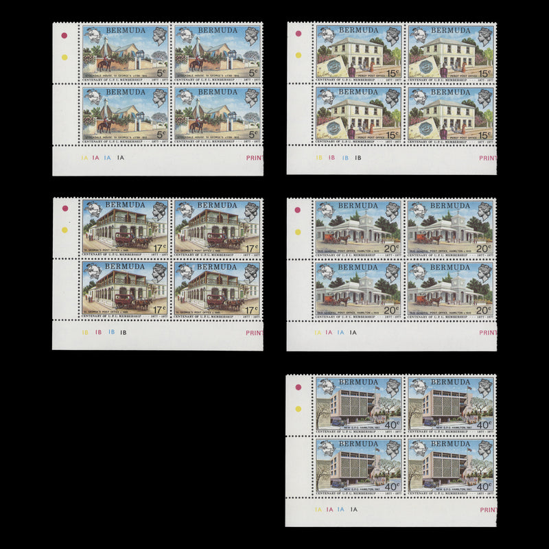 Bermuda 1977 (MNH) UPU Membership Centenary plate blocks