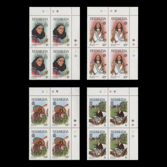 Bermuda 1980 (MNH) Miss World, Gina Swainson plate blocks