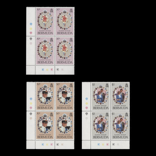 Bermuda 1981 (MNH) Royal Wedding traffic light/plate blocks