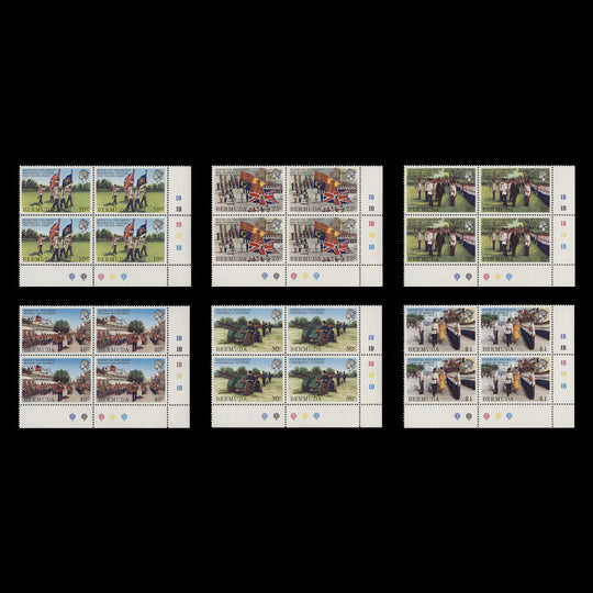 Bermuda 1982 (MNH) Bermuda Regiment traffic light/plate blocks
