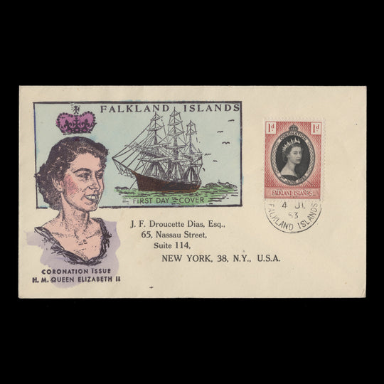 Falkland Islands 1953 (FDC) 1d Coronation, PORT STANLEY