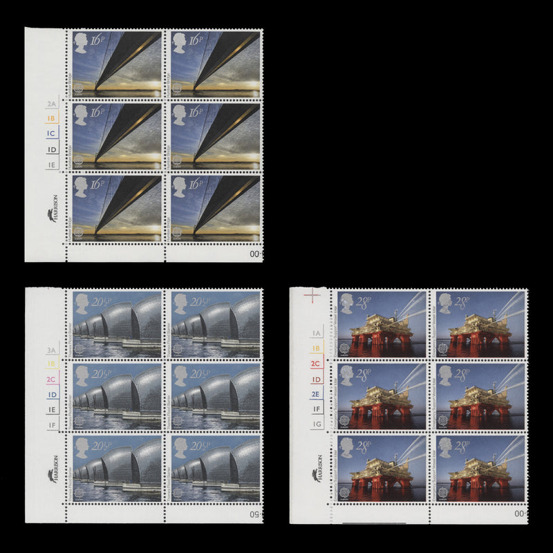 Great Britain 1983 (MNH) Engineering Achievements cylinder no-dot blocks