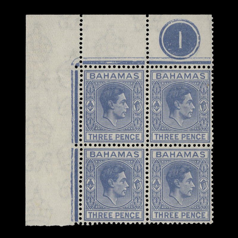 Bahamas 1943 (MNH) 3d Blue plate 1 block