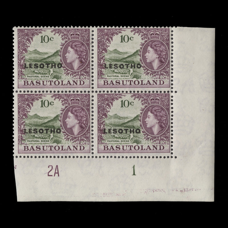 Lesotho 1966 (MLH) 10c Orange River plate 2A–1 block