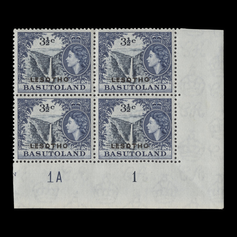 Lesotho 1966 (MLH) 3½c Maletsunyane Falls plate 1A–1 block