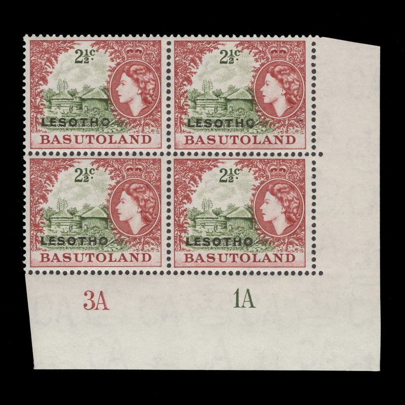 Lesotho 1966 (MLH) 2½c Basuto Household plate 3A–1A block