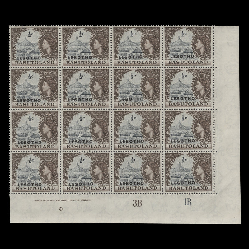 Lesotho 1966 (MLH) ½c Qiloane imprint/plate 3B–1B block