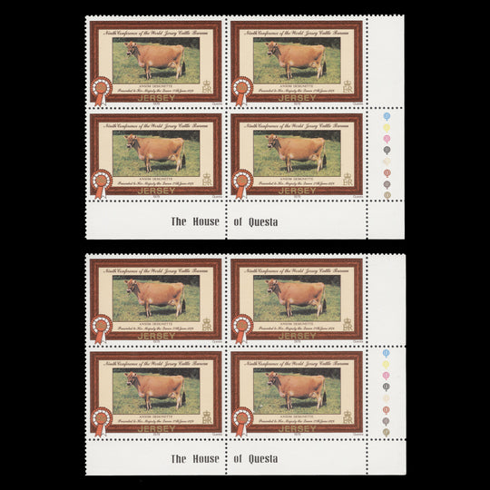 Jersey 1979 (Variety) 25p Cattle Conference block with gold printed double