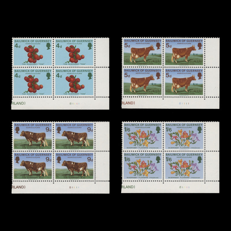 Guernsey 1970 (MNH) Agriculture & Horticulture plate B1–1–1–1 blocks