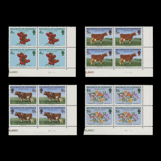 Guernsey 1970 (MNH) Agriculture & Horticulture plate D1–1–1–1 blocks