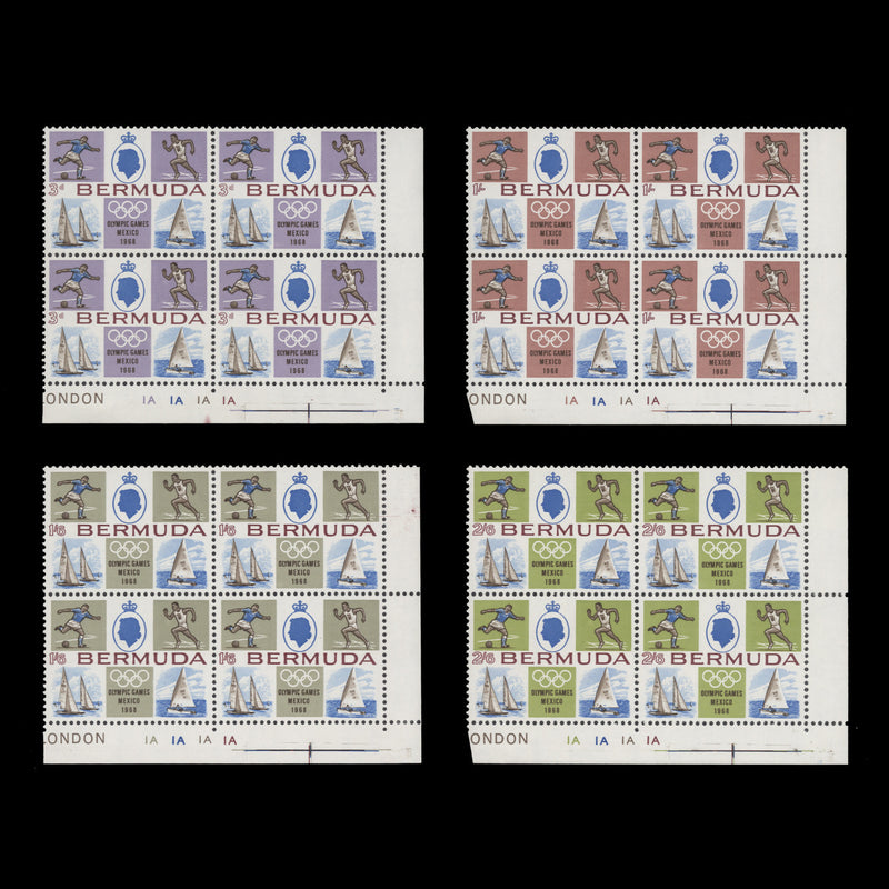 Bermuda 1968 (MLH) Olympic Games, Mexico plate blocks