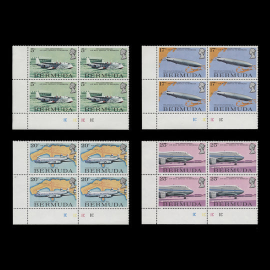 Bermuda 1975 (MLH) Air Mail Service Anniversary plate 1C–1C–1C–1C blocks
