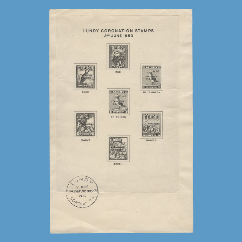 Lundy Island 1953 (Used) Coronation publicity sheetlet