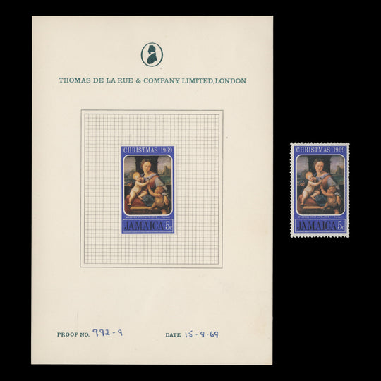 Jamaica 1969 (Proof) 5c Christmas imperf single on presentation card