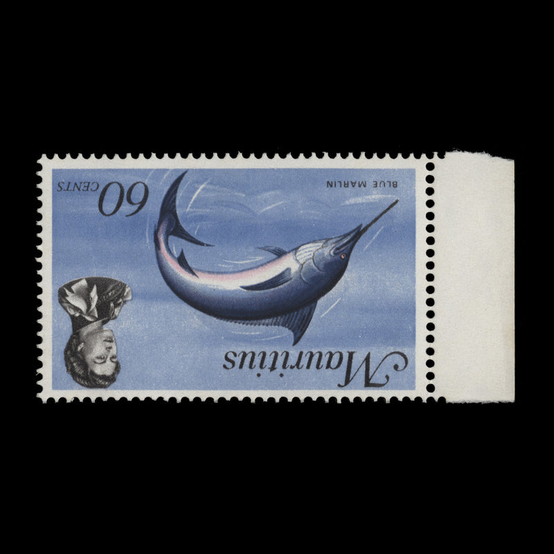 Mauritius 1973 (Variety) 60c Blue Marlin with inverted watermark