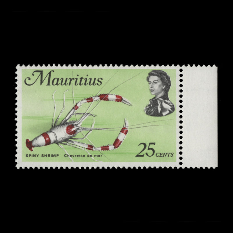 Mauritius 1973 (Variety) 25c Spiny Shrimp with watermark crown to right