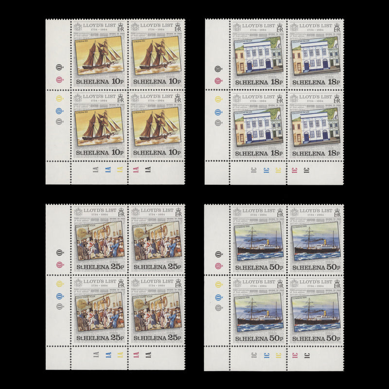 Saint Helena 1984 (MNH) Lloyd's List Anniversary traffic light/plate blocks