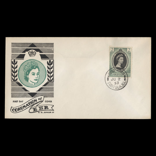 British Virgin Islands 1953 (FDC) 2c Coronation, ROAD TOWN