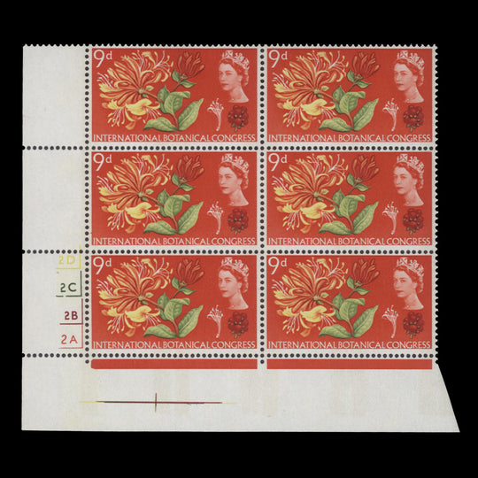 Great Britain 1964 (MNH) 9d Botanical Congress phosphor cylinder block