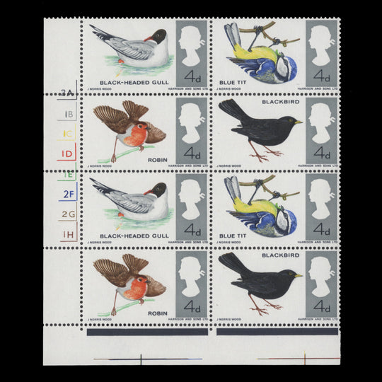 Great Britain 1966 (MNH) 4d British Birds ordinary cylinder block
