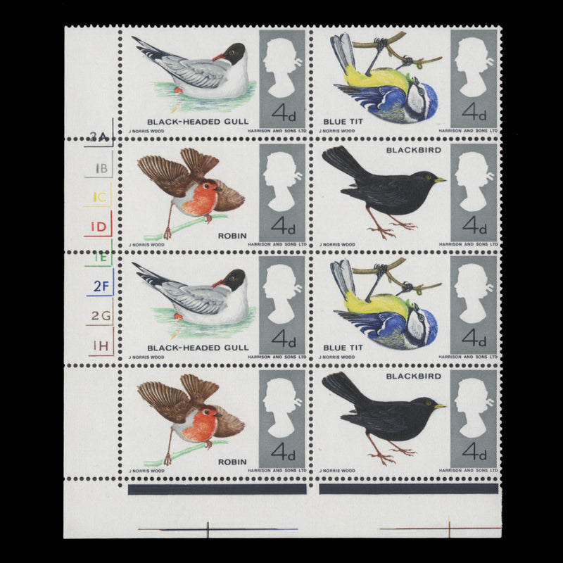 Great Britain 1966 (MNH) 4d British Birds ordinary cylinder block