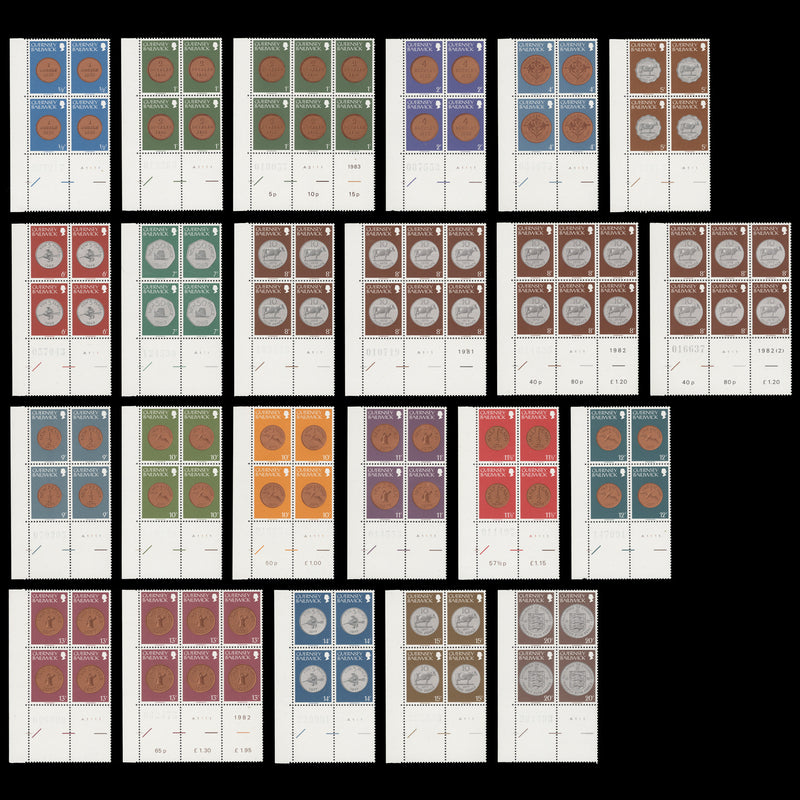 Guernsey 1979 (MNH) Coinage Definitives plate A blocks