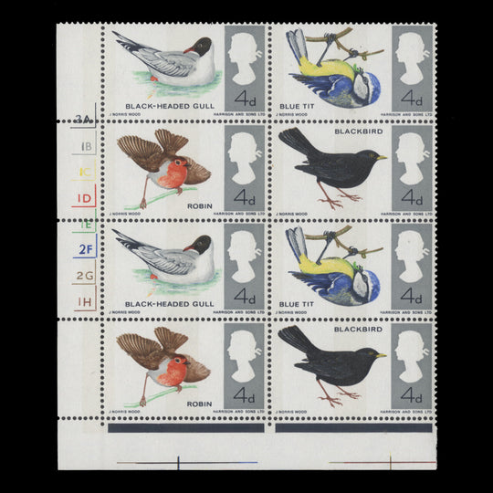 Great Britain 1966 (MNH) 4d British Birds phosphor cylinder block