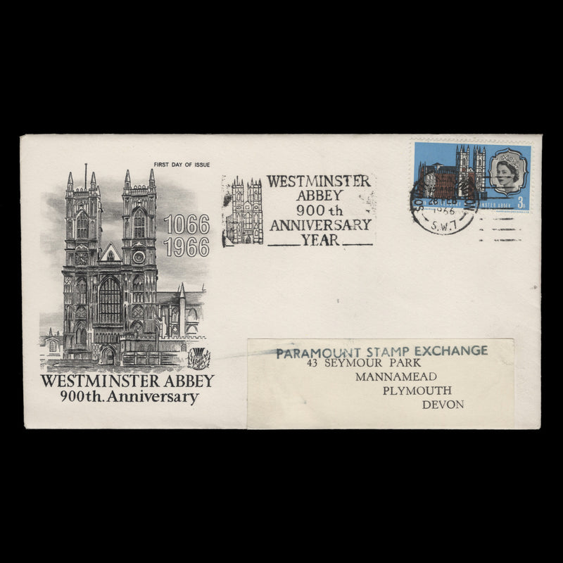 Great Britain 1966 (FDC) Westminster Abbey ordinary, SOUTH KENSINGTON