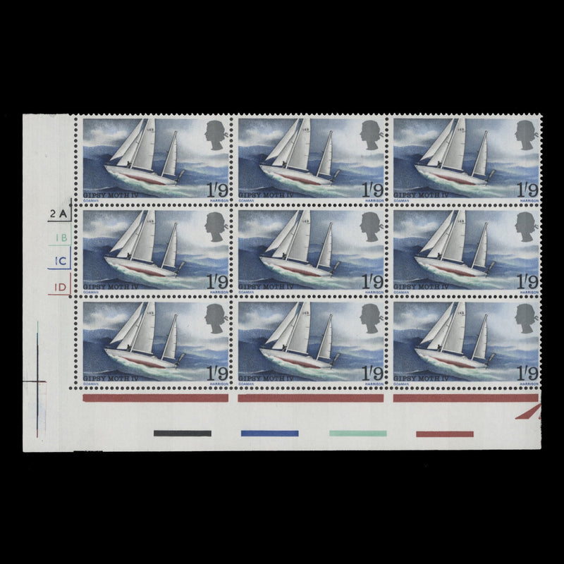 Great Britain 1967 (MNH) 1s9d Gipsy Moth IV cylinder block with ribbon flaw