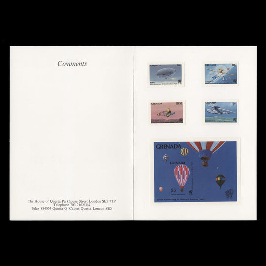 Grenada 1983 Bicentenary of Manned Balloon Flight imperf proofs