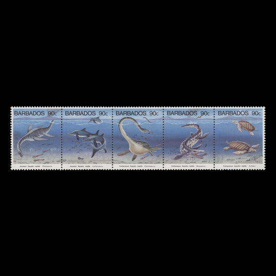 Barbados 1993 (MNH) Prehistoric Aquatic Reptiles strip