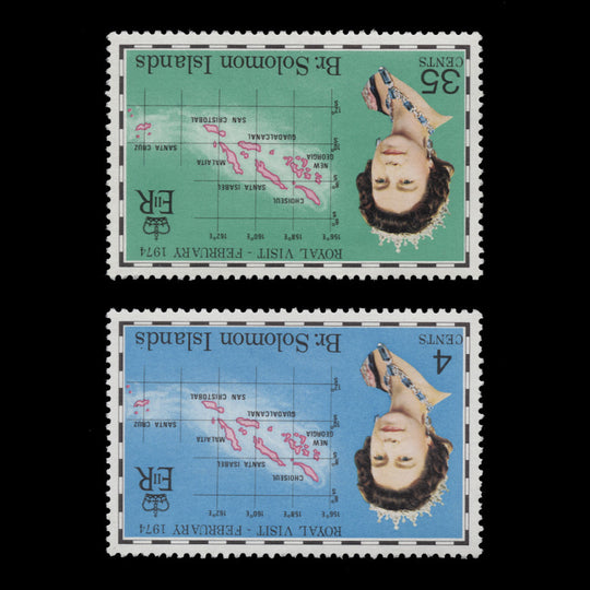 Solomon Islands 1974 (Variety) Royal Visit singles with inverted watermarks