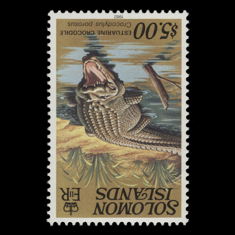 Solomon Islands 1982 (Variety) $5 Estuarine Crocodile with inverted watermark