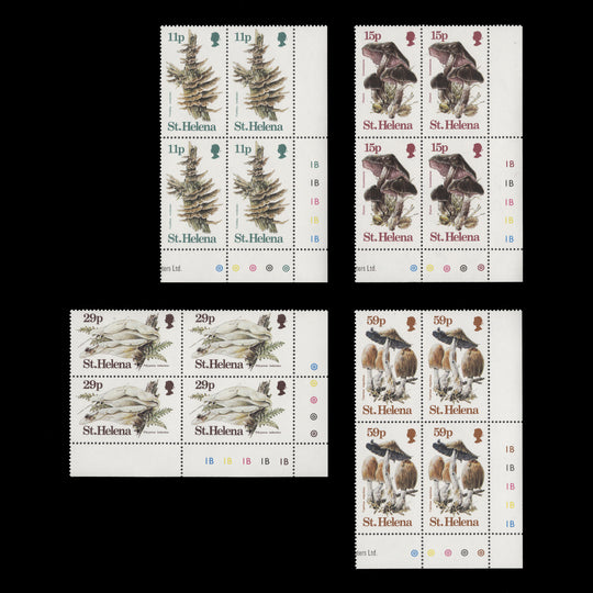 Saint Helena 1983 (MNH) Fungi plate 1B–1B–1B–1B–1B blocks