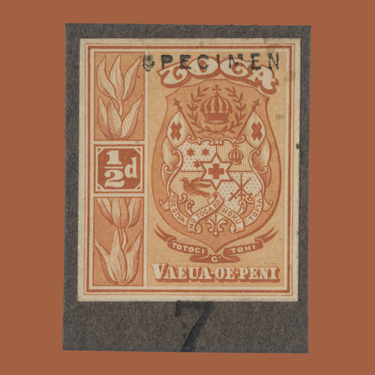 Tonga 1922 Arms imperf SPECIMEN single in orange