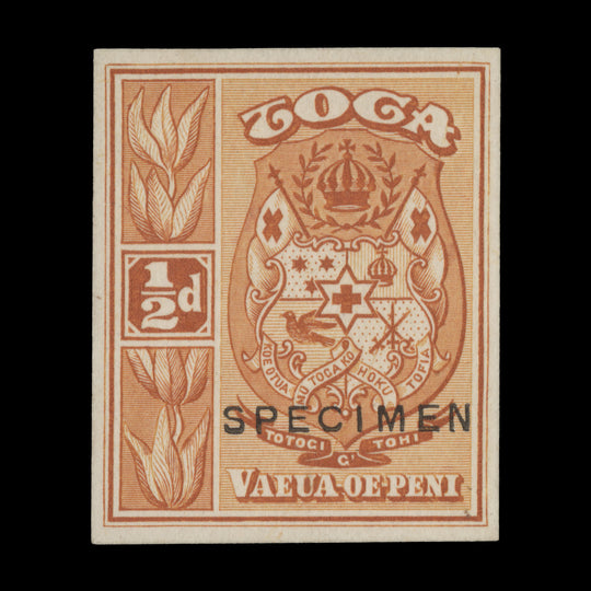 Tonga 1922 Arms imperf SPECIMEN single in orange