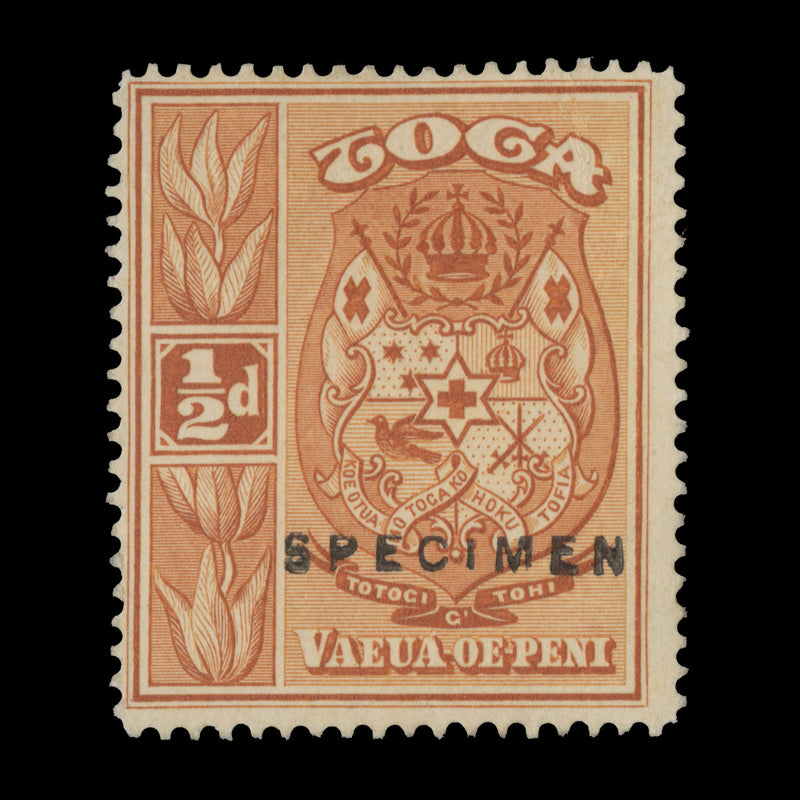 Tonga 1922 Arms SPECIMEN single in orange