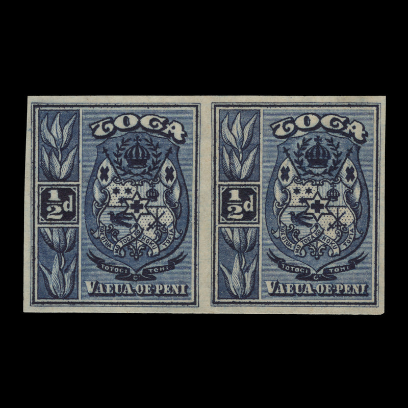 Tonga 1897 Arms imperf proof pair, sideways watermark