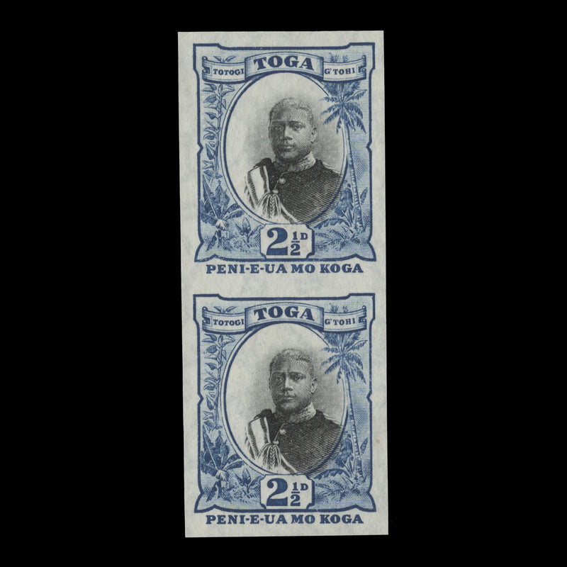 Tonga 1897 2½d King George II imperf proof pair, sideways watermark