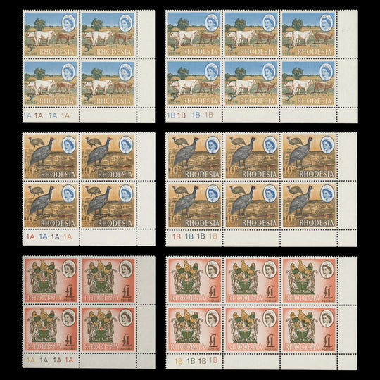 Rhodesia 1966 (MNH) Definitives plate blocks, white gum